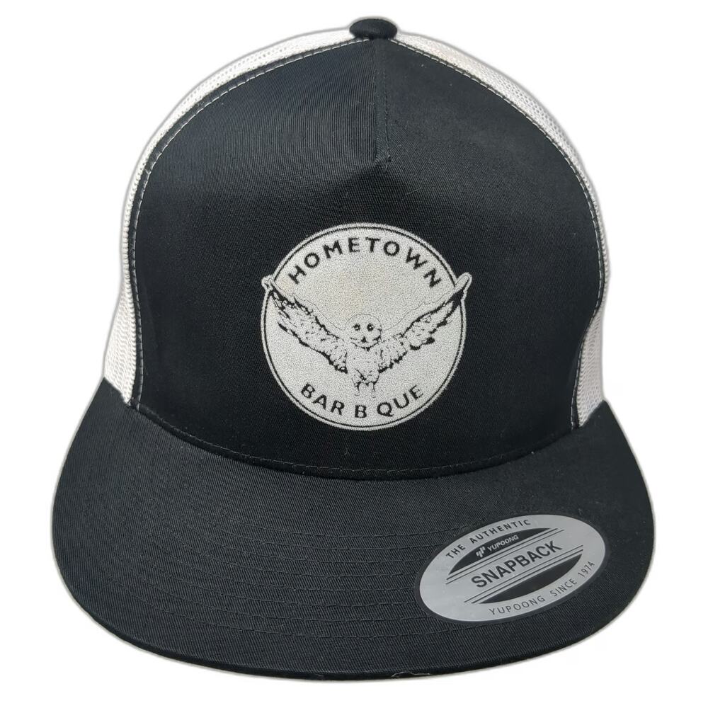 Yupoong Trucker Hat Black One Size Hometown Bar B Que Owl Graphic Mesh Snapback